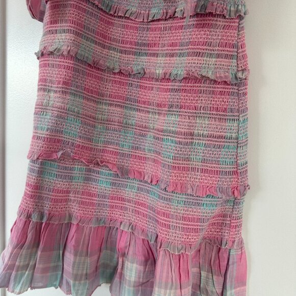 NWT LoveShackFancy Belle Mini Dress Pink Plaid Large Tie Shoulder Straps Smocked - Picture 5 of 10